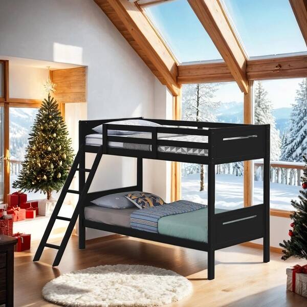 slide 2 of 6, Luxury Twin-over-Twin Bunk Bed with Angled Ladder, Black Black