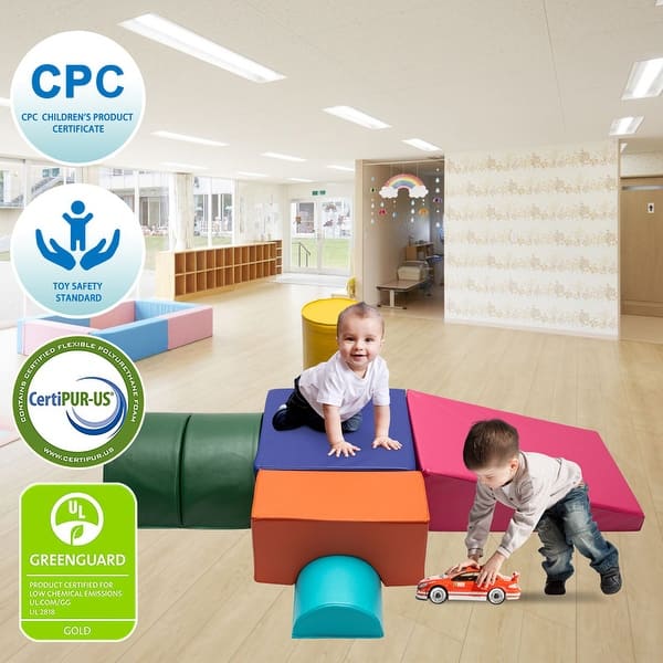 6-Piece Foam Climbing Blocks For Toddlers - Soft Play Set With Machine Washable Covers (Gray)