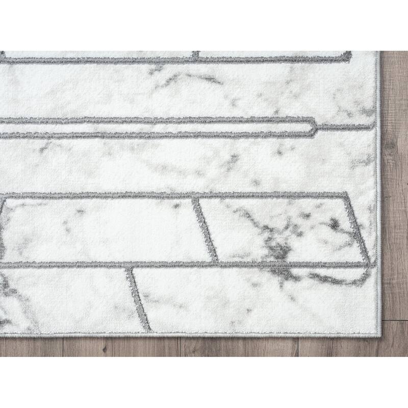 Abani Luna Marble Silver Geometric Lines