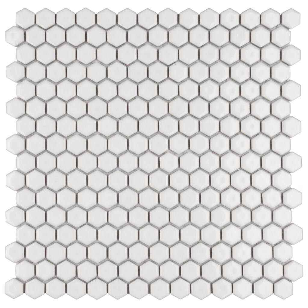 Merola Tile Colmena Hex Glossy White 11-1/2" x 11-5/8" Porcelain Mosaic Floor and Wall Tile