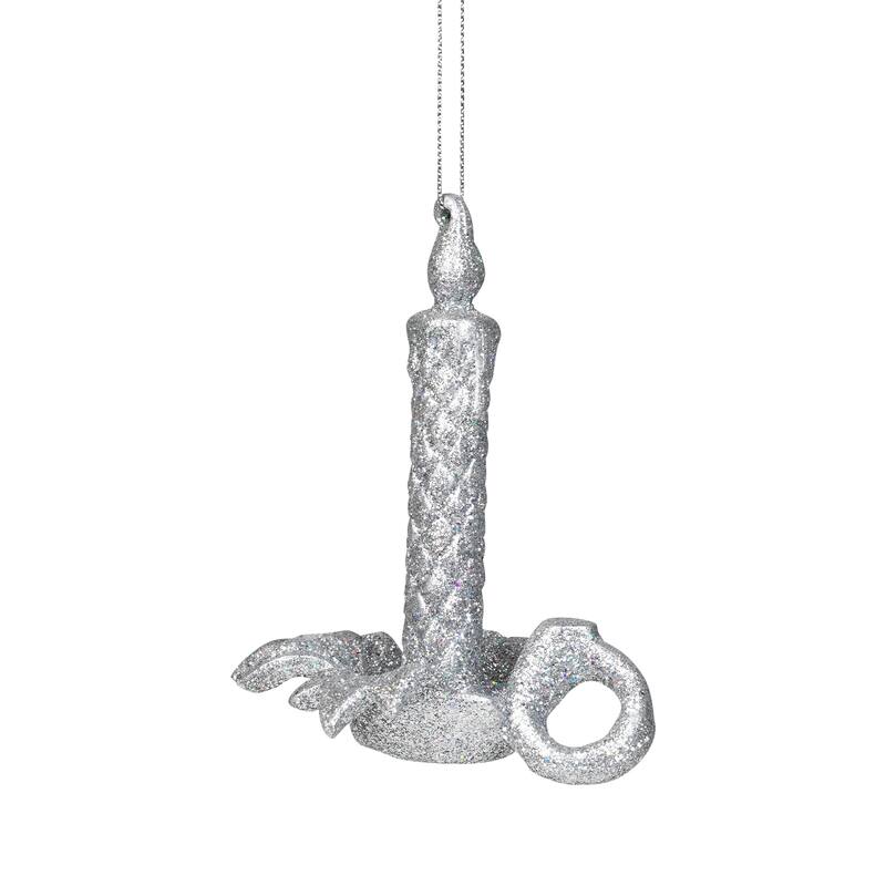Glitter Drenched Candlestick Christmas Ornaments - 4" - Silver - Set of 4