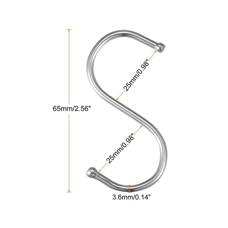 S Hooks Stainless Steel Hangers for Hanging Bathroom Supplies, Apparel - 65mm
