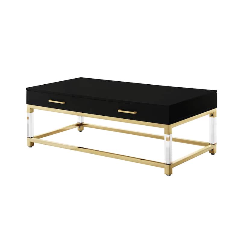 HomeRoots 47" Black Gold And Clear Wood Acrylic And Steel Coffee Table - 46.5' X '16.9' X '22.8