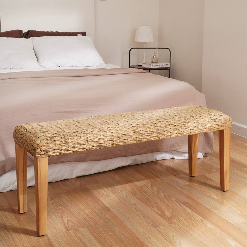 Naples Outdoor Patio Bench Water Resistant Wicker & Solid Wood