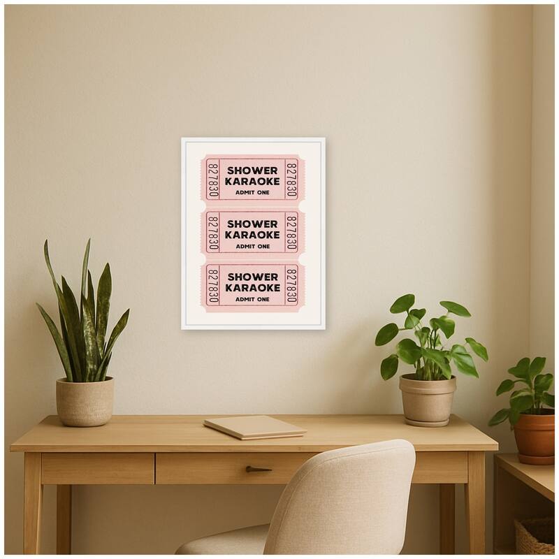 Kate and Laurel Shower Karaoke Tickets by Megan Ryan Framed Canvas Wall Art Print