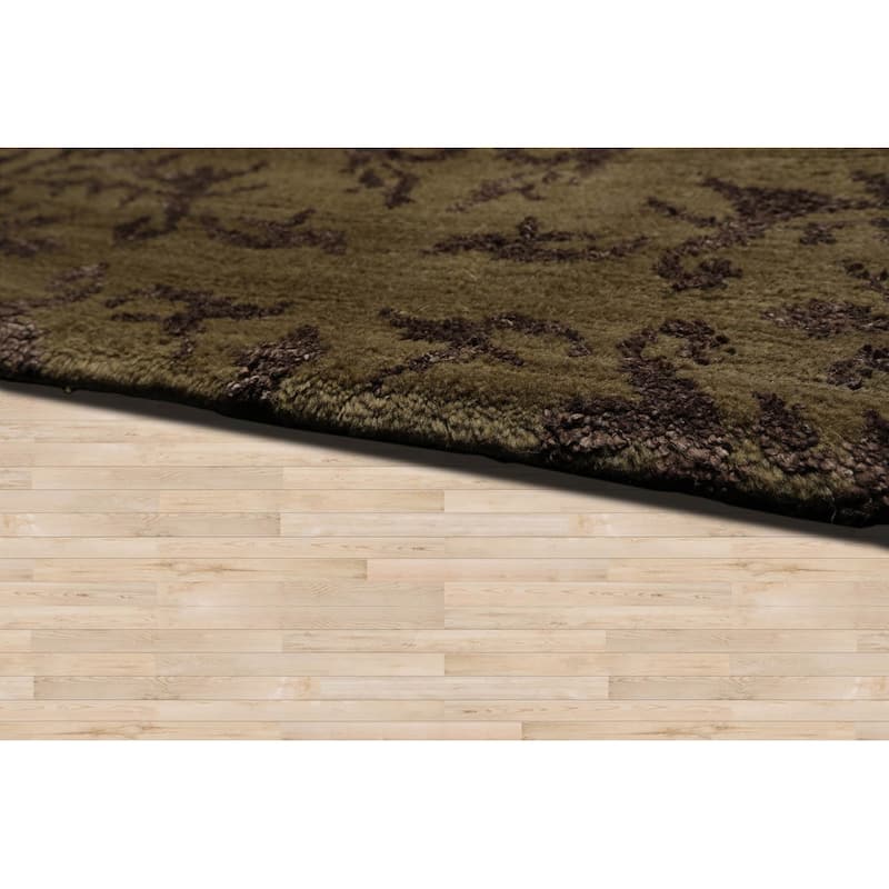 Hand Knotted Damask Moss Tibetan 100% Wool Modern Oriental Area Rug - 9' x 12'