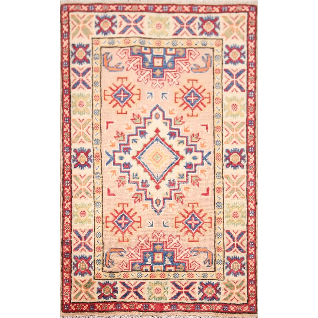 Kazak Accent Rug Hand-Knotted Traditional / Geometric Wool Carpet - 2'0" x 3'2"