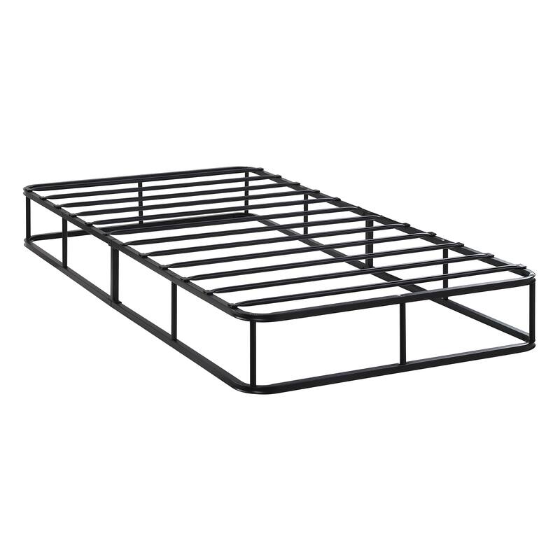 Black Metal Twin Mattress Foundation with Textured Fabric Cover