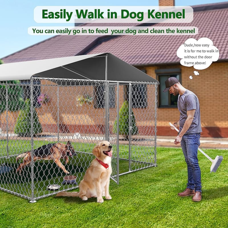 Large Dog Kennel Outdoor, Heavy Duty Outdoor Dog Kennel Chain Link Dog Cage Dog Playpen Dogs Run