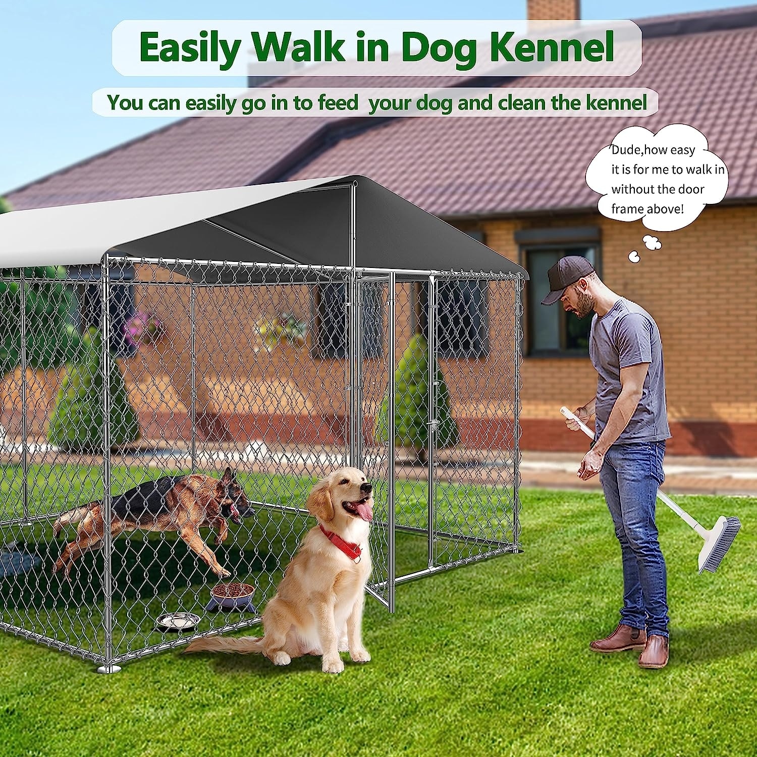 Large Dog Kennel Outdoor Heavy Duty Outdoor Dog Kennel Chain Link Dog Cage Dog Playpen Dogs Run 7.5 7.5 5.6FT