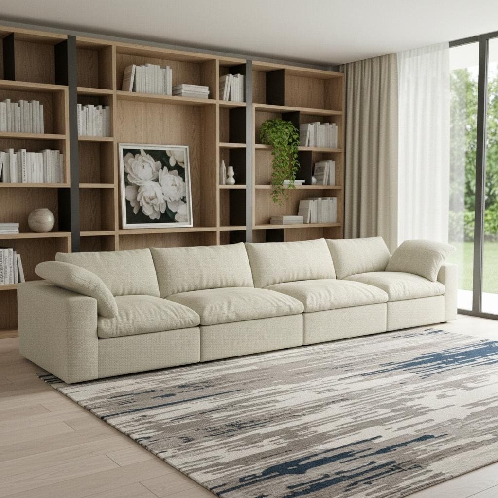 HomeRoots 160" Khaki Linen Blend Modular Sofa With Toss Pillows