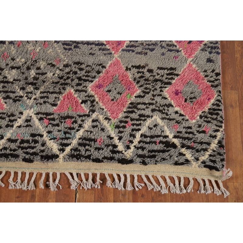 All-Over Geometric Moroccan Area Rug Handmade Wool Carpet - 5'10" x 9'7"