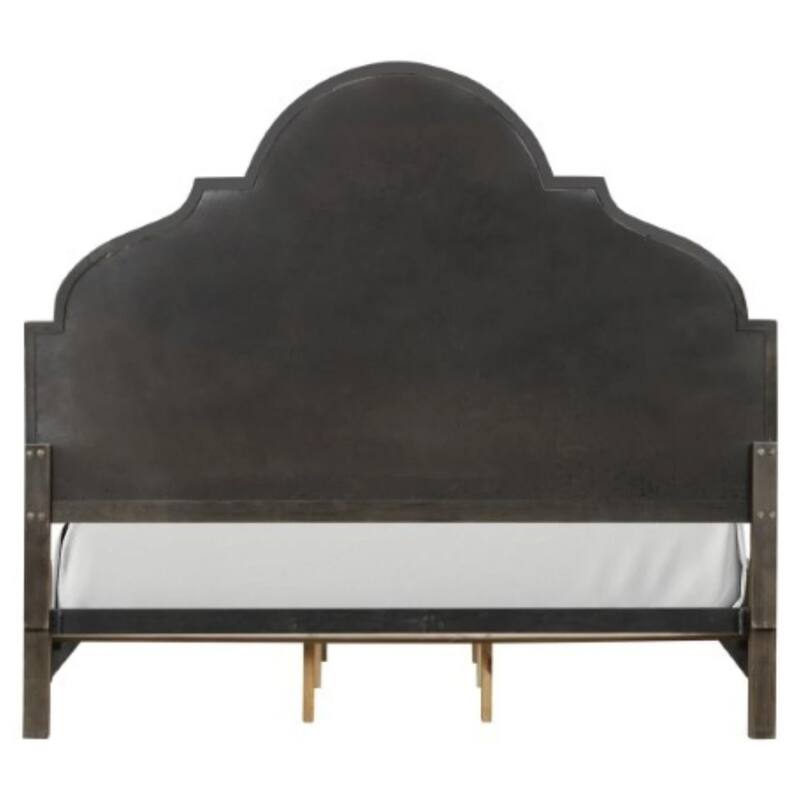 Lyla King Bed, Scalloped Ivory Upholstery, Rustic Oak Solid Wood