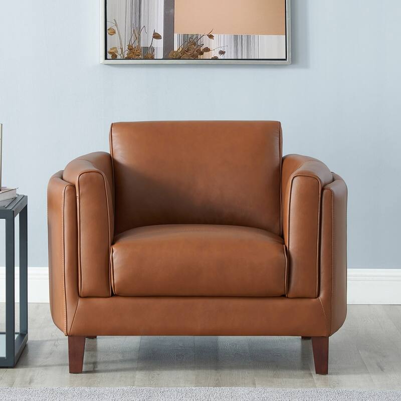 Hydeline Maui Top Grain Leather Chair With Feather, Memory Foam and Springs - Cinnamon Brown