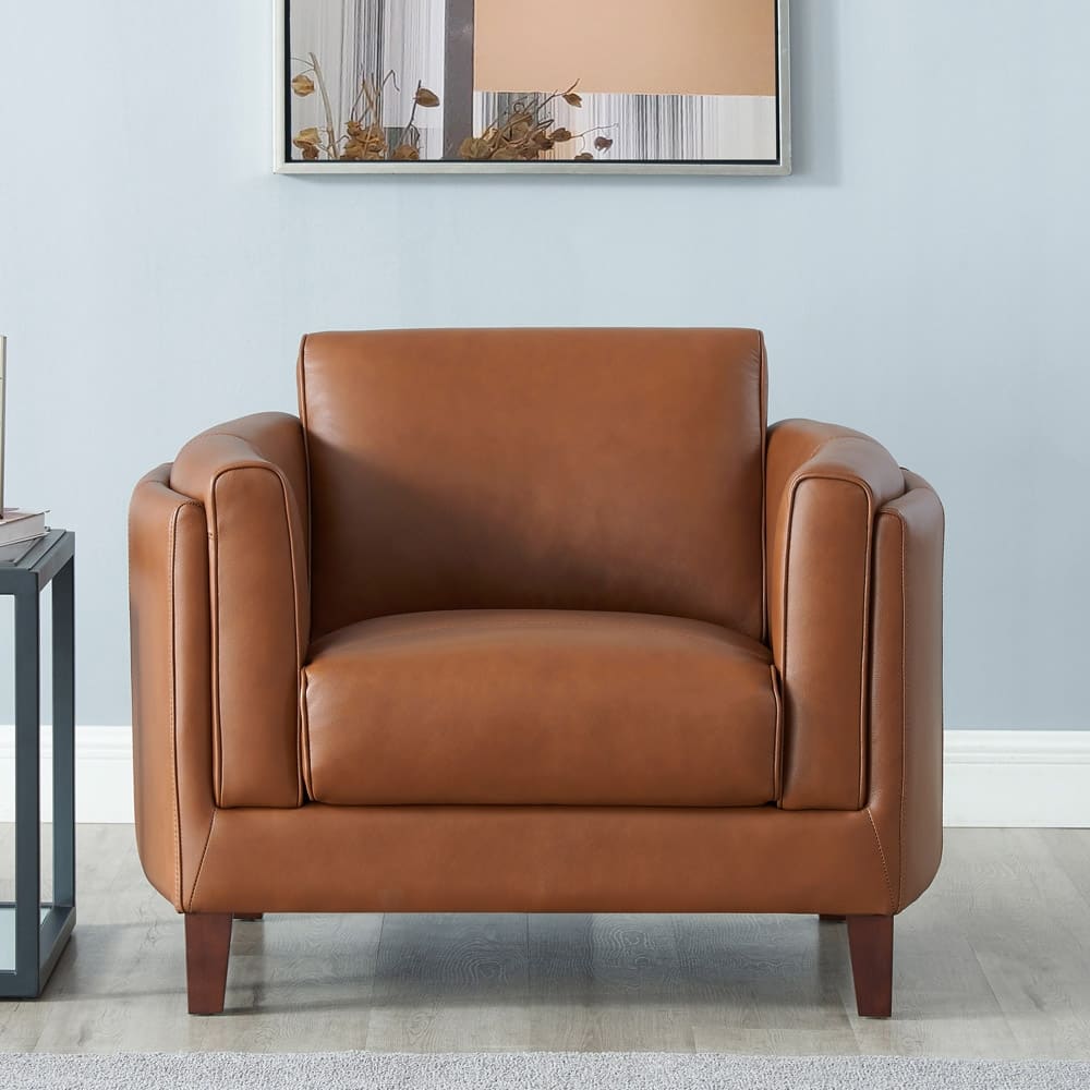 Hydeline Maui Top Grain Leather Chair With Feather, Memory Foam and Springs