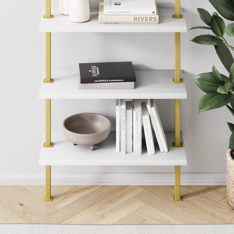 Nathan James Theo 6-Shelf Tall Bookcase, Wall Mount Bookshelf Wood with Metal Frame