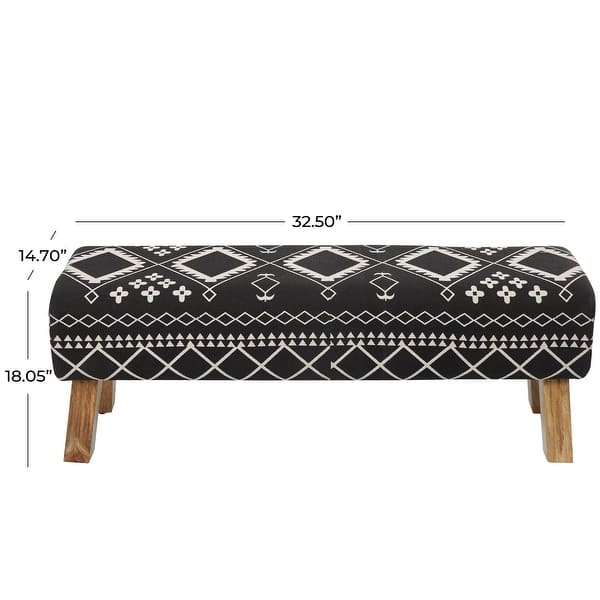 Picture of Black Wood Upholstered Geometric Bench with Tapered Wooden Legs - Bed ...