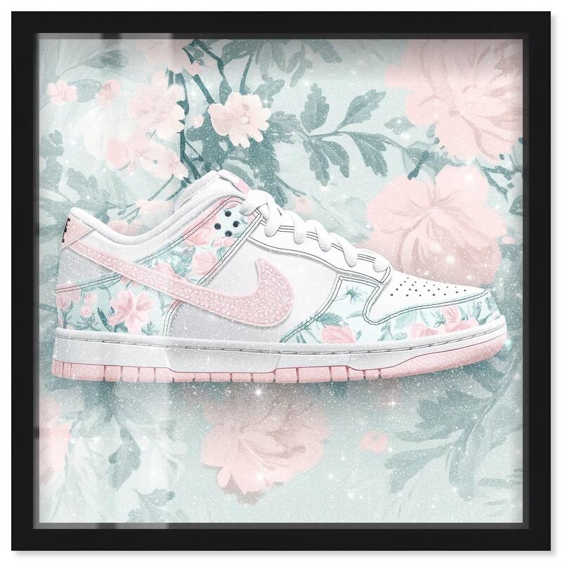 Dainty Floral Sneaker Shadowbox by Art Remedy - Black - 16" x 16"
