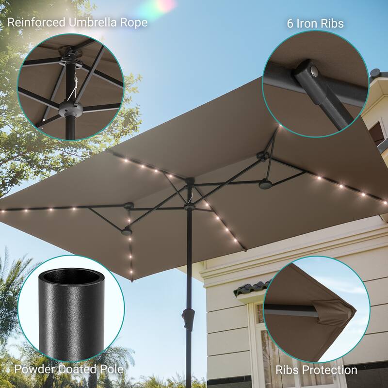 BONOSUKI 10 x 6.5Ft Solar-powered Double-Sided Patio Umbrella with Large Canopy Outdoor Table Umbrella, Anthracite Gray