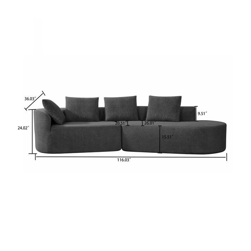 Modern 2-Seater Frame-Free Compressed Polyester Upholstered Sectional Sofa
