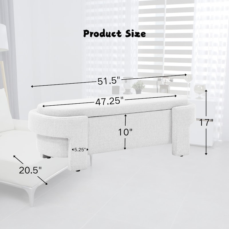 Homy Lin Boucle Modern Storage Ottoman – 51.5in Long Upholstered Bench for Entryway & Living Room with Lift - Up Storage