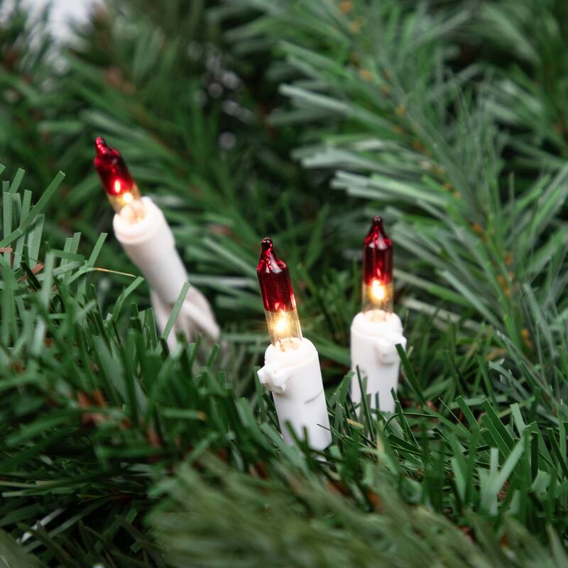 Mini Christmas Light Set - Clear with Red Tips - 10' White Wire - 50ct
