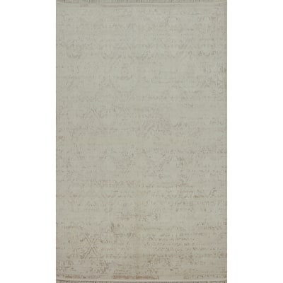 Machine Made Oriental Polyester Carpet Floral Beige & Ivories Distressed Area Rug - 7' 5'' X 5' 2''