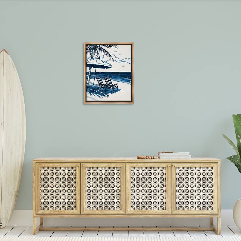Stupell Blue Toned Tropical Beach Scene Framed Floater Canvas Wall Art Design By Carol Robinson