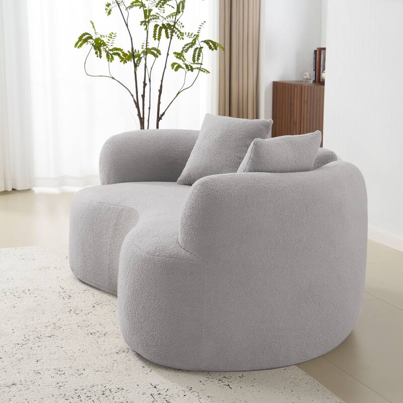 Roomfitters 66.93'' Curved Loveseat Teddy Velvet Fabric Sofa, Compact No-Assembly Couch for Small Spaces,