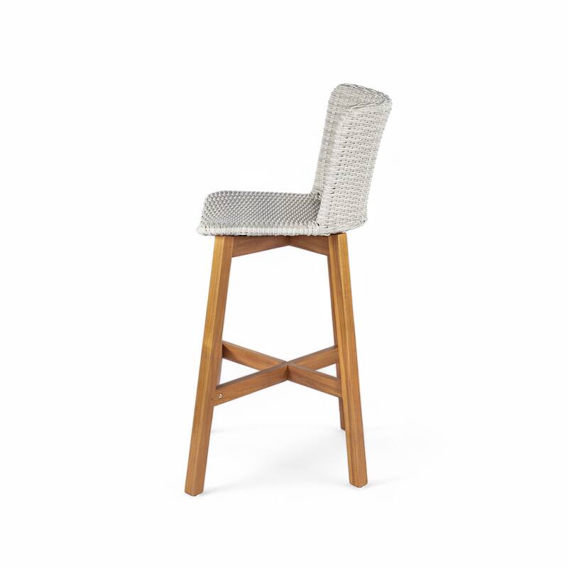 Christopher Knight Home - Lina Acacia and Rattan Outdoor Barstool (Set of 2)