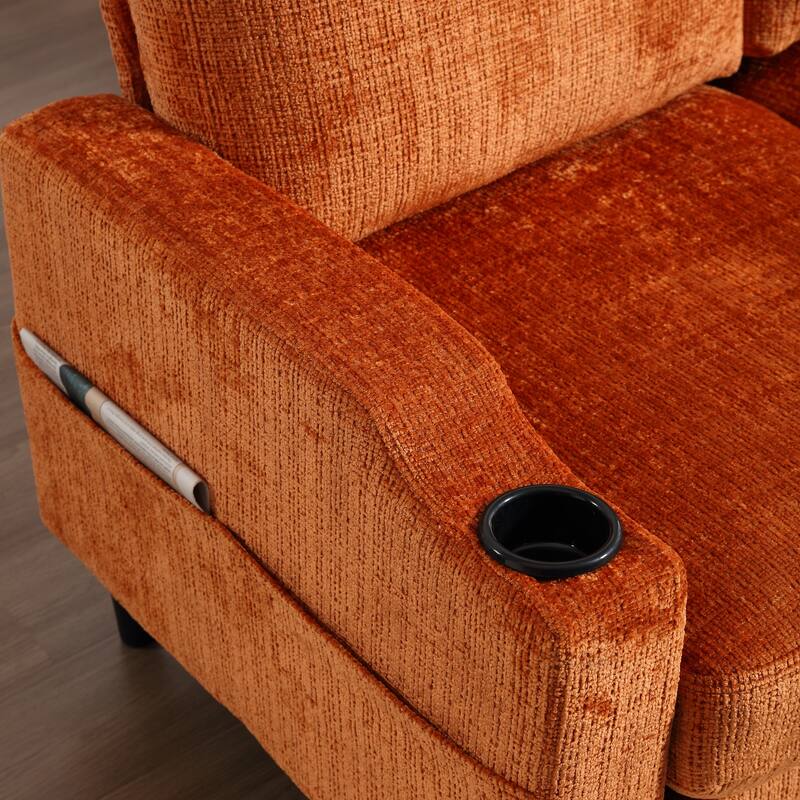 Modular Sectional Sofa with Storage Ottoman, Comfy Chenille Fabric Sofa, 3-Seater Sofa with Side Pockets & 2 Cup Holders