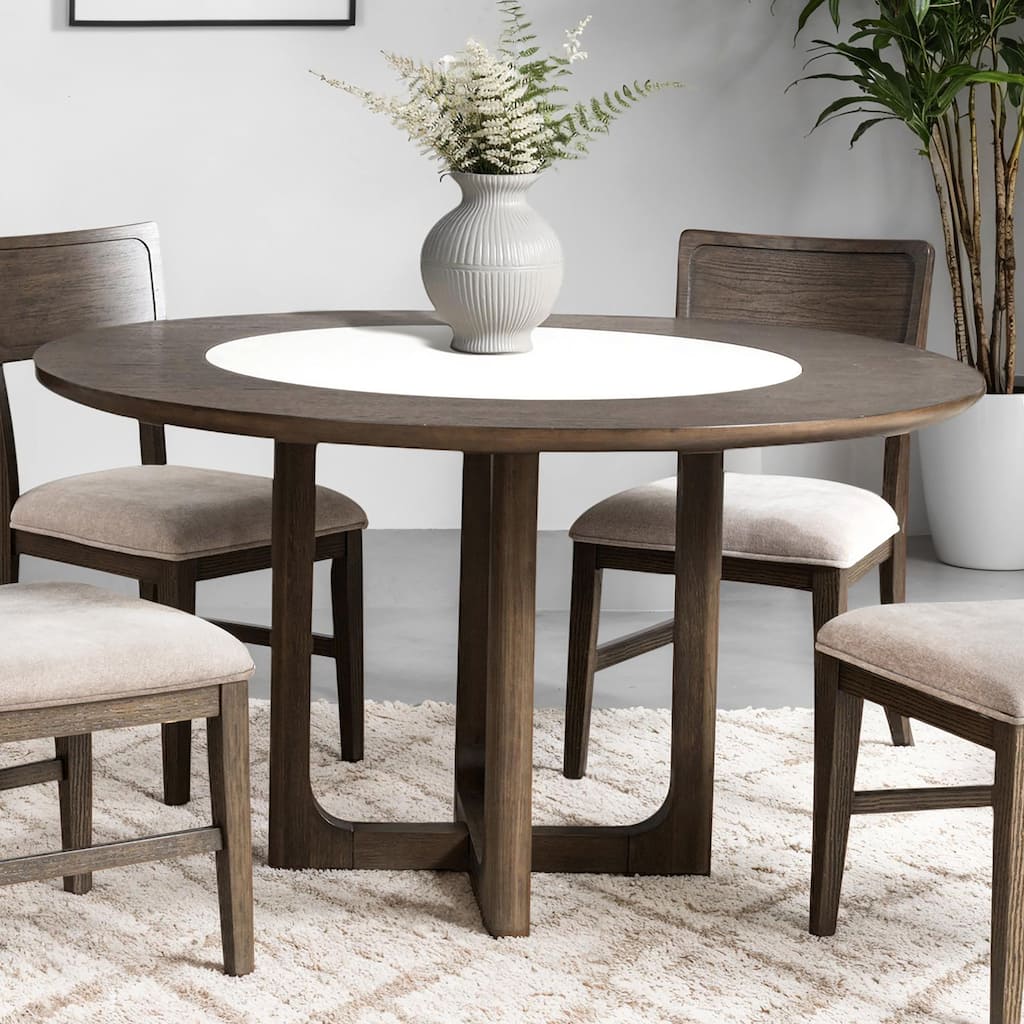 Furniture of America Laria Modern Farmhouse Dark Walnut Solid Wood Stone Top Round Dining Table