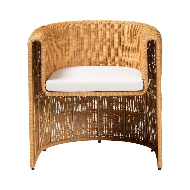 Carina Natural Rattan Barrel Dining Chair - Handwoven Wicker Accent Chair with Curved Backrest, Coastal Boho Style