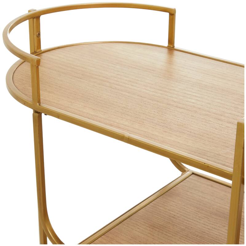 Gold Wood Rolling 3 Shelves Bar Cart with Handles