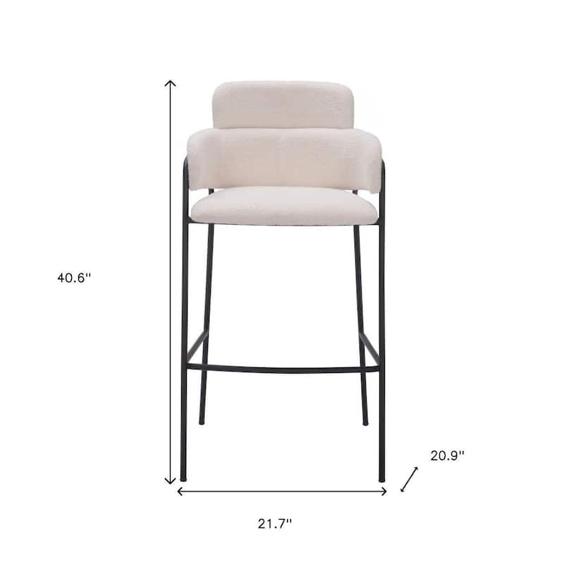 HomeRoots Set of Two 30" Cream and Black Faux Shearling and Steel Bar Height Bar Chairs