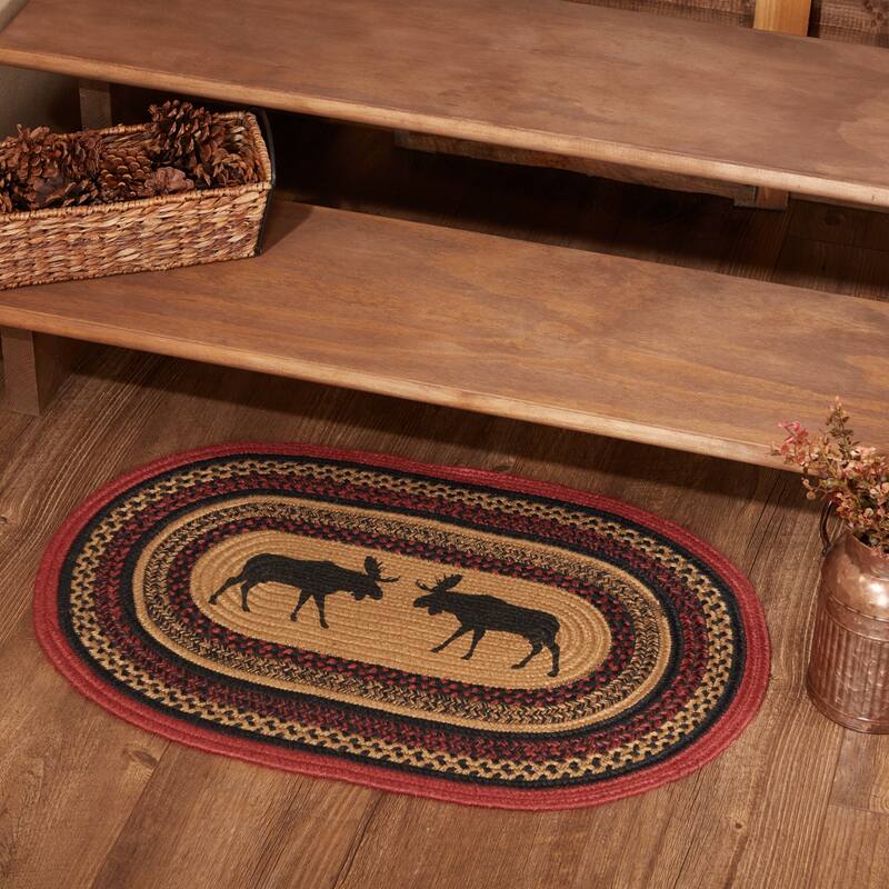 Cumberland Stenciled Moose Jute Rug Oval w/ Pad 20x30 - 20" x 30" Oval