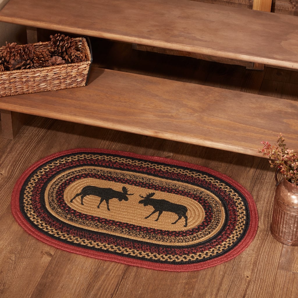 Cumberland Stenciled Moose Jute Rug Oval w/ Pad 20x30 - 20" x 30" Oval