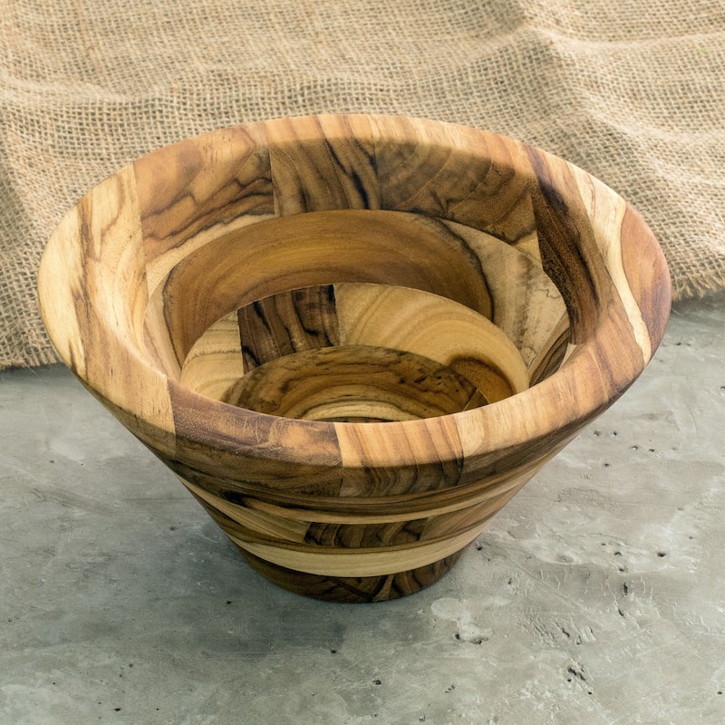 Novica Handmade Natural Mosaic Teak Wood Fruit Bowl