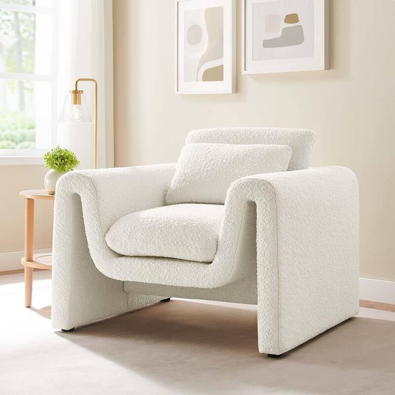 Waverly Boucle Upholstered Armchair - Ivory