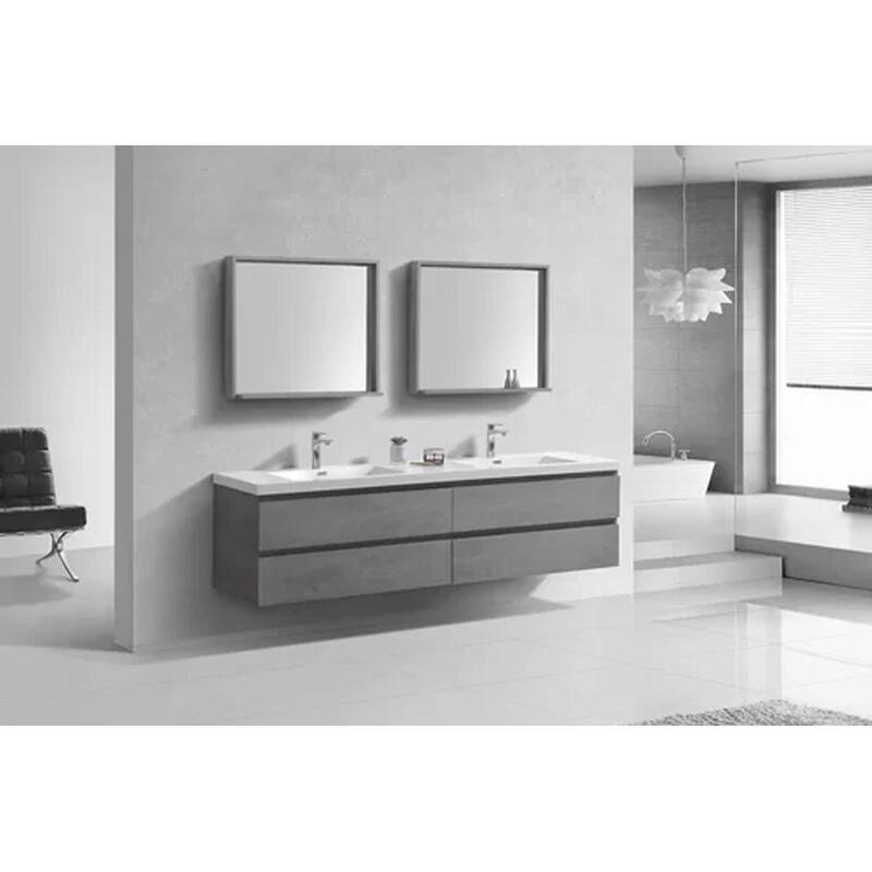 Alma-Pre 84 Inch Wall Mount Vanity with White Double Sink