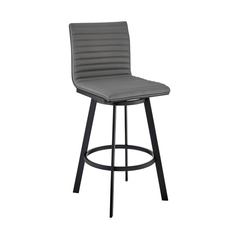 Nikole Bar or Counter Height Swivel Bar Stool in Matt Black Finish with Gray Faux Leather