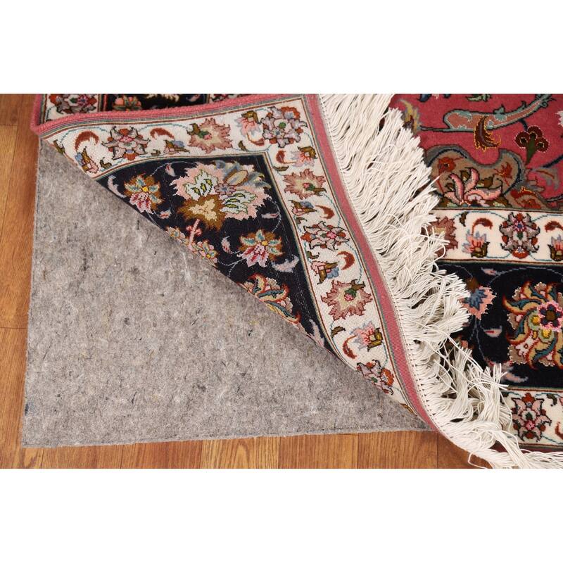 Floral Pink Tabriz Persian Rug Handmade Wool & Silk Carpet - 4'1"x 7'0"