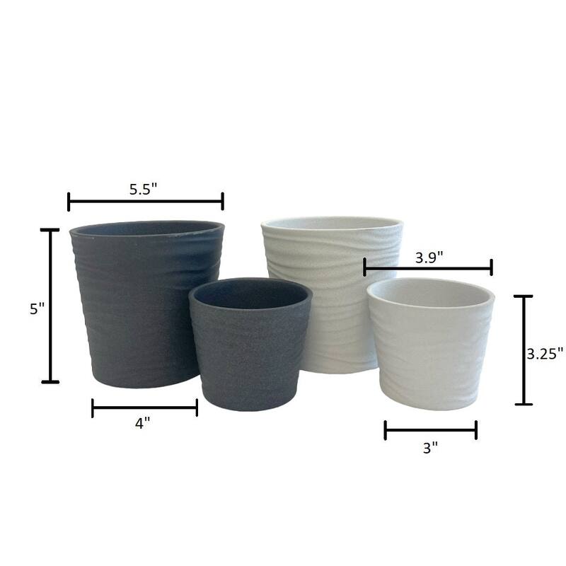 5.5" & 3.9" Dia. Indoor Ceramic Plant Pot Set - Anthracite & White - 4 Piece Set
