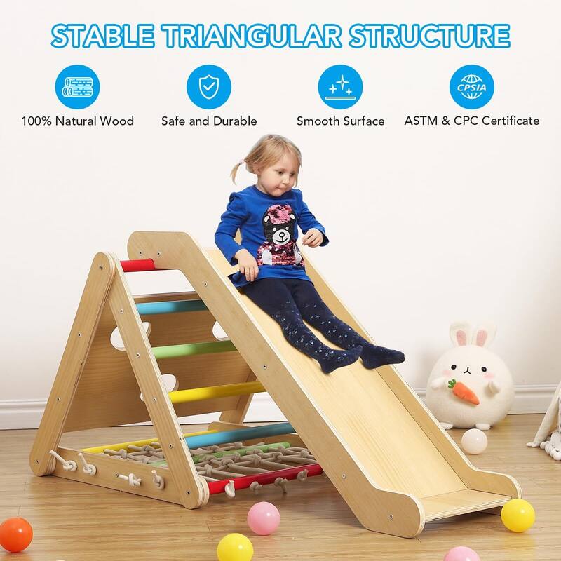Toddler Indoor Gym Playset, 2 in 1 Wooden Climbing Toys