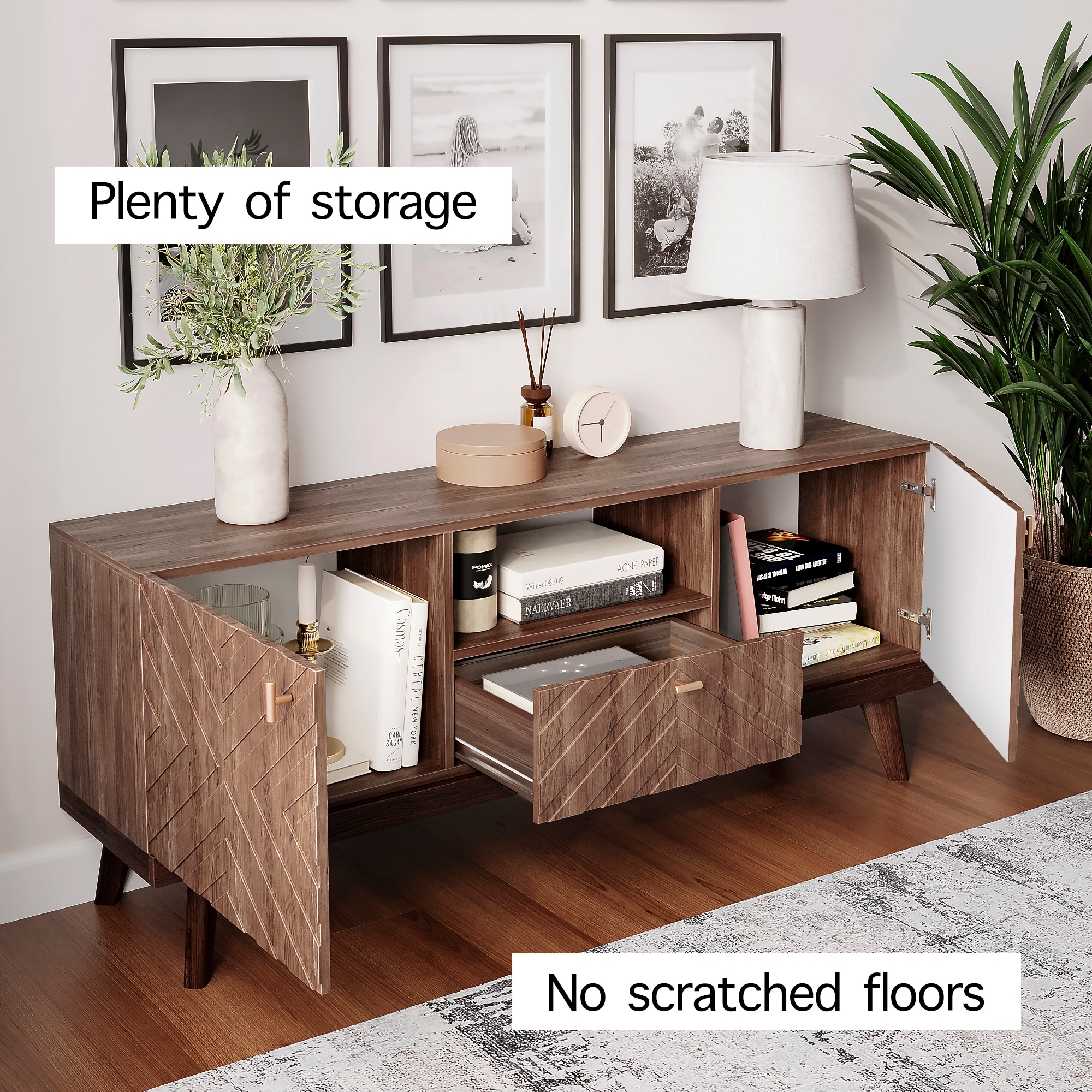 Living Skog Alba Beige TV Stand Console with Drawer Fits - Picture 14 of 15