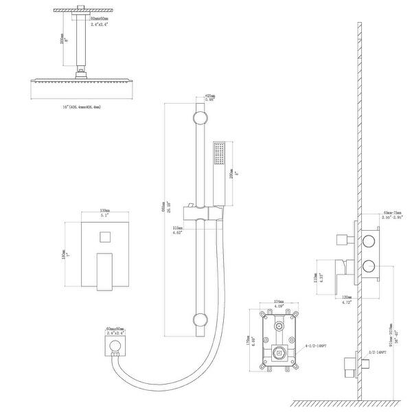 Lordear Shower System - 16 inch Rainfall Shower head and Handheld Shower Set with Valve Combo