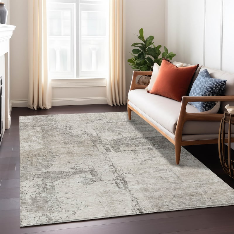 Machine Washable Indoor/ Outdoor Abstract Contemporary Chantille Rug