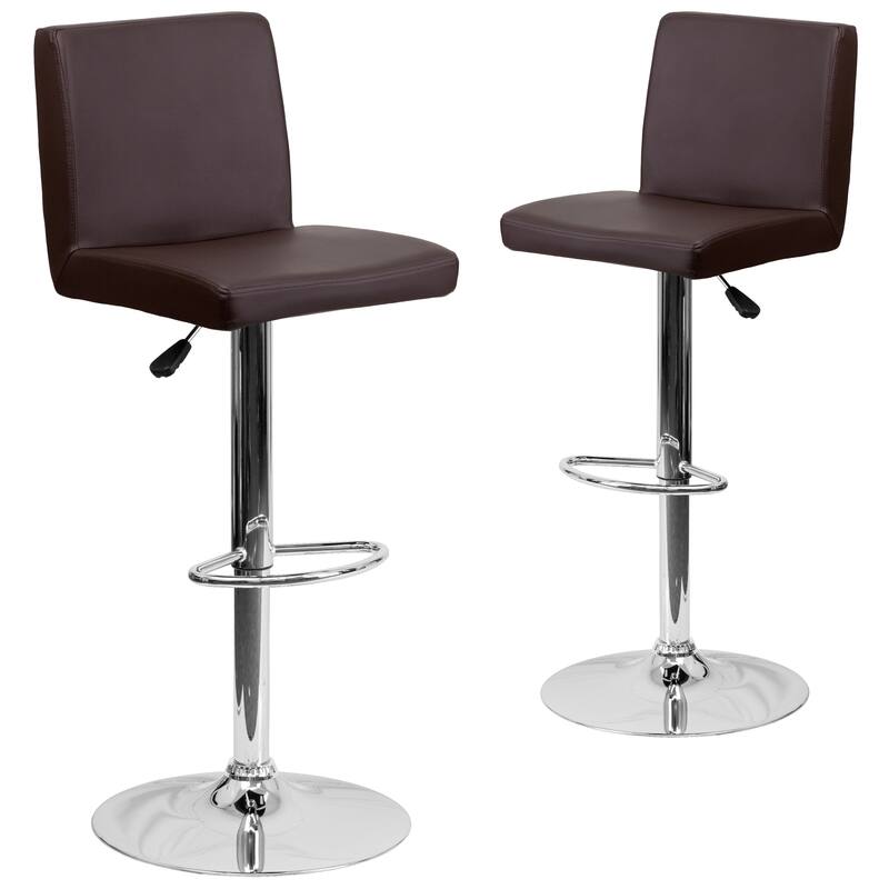 2 Pack Contemporary Adjustable Height Barstool with Panel Back and Chrome Base