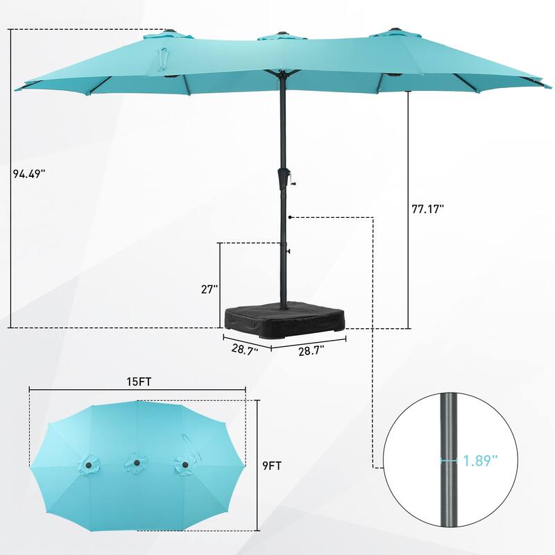 Autlaycil 15 ft Patio Umbrella with Base & 48 LED lights for Outdoor Umbrella
