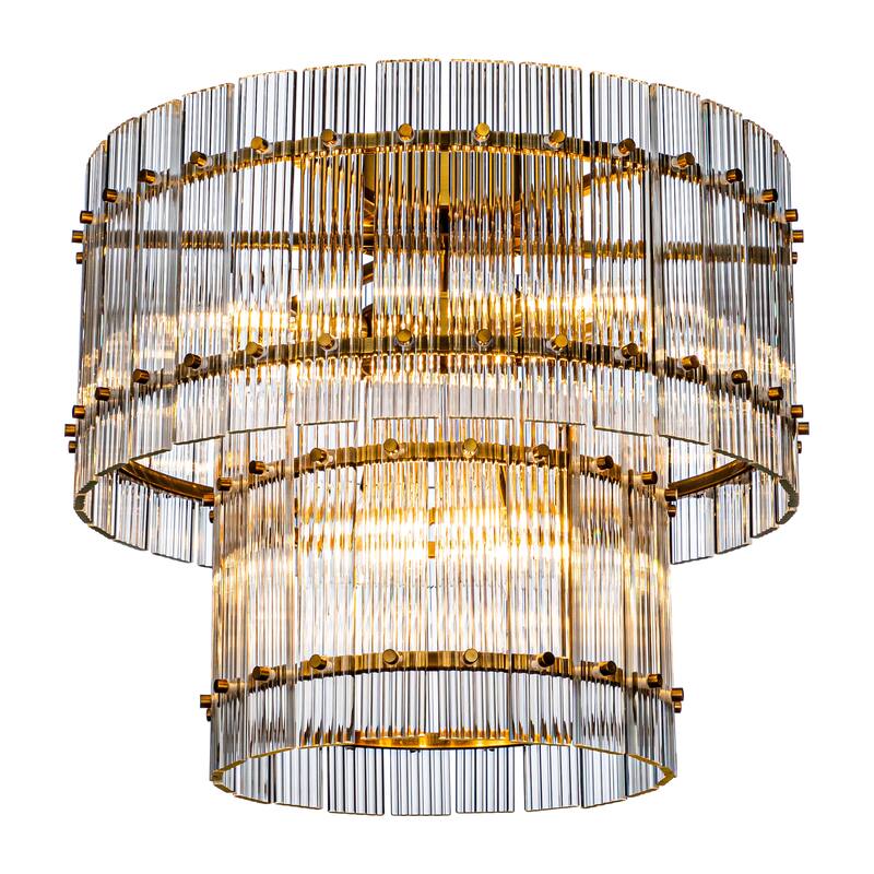 10-Light Modern and Contemporary Gold 2-Tiered Handmade Glass Shade Flush Mount Light